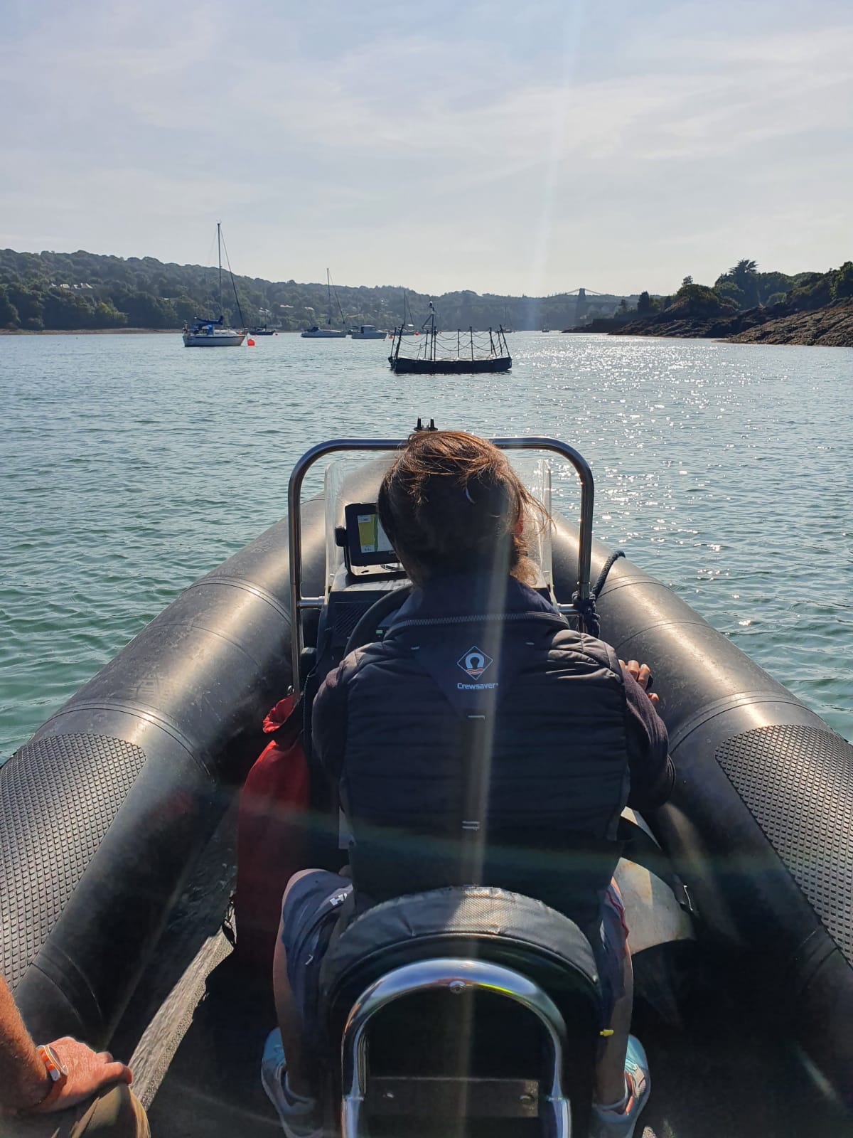 clare on a powerboat on the menai